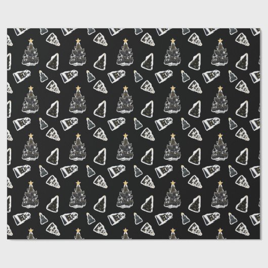 Leuke zwarte kat Meowy kerstboom Cadeaupapier (Vlak)