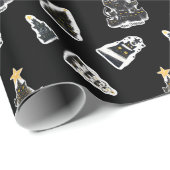 Leuke zwarte kat Meowy kerstboom Cadeaupapier (Rol Hoek)