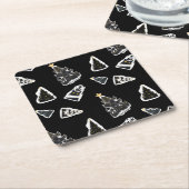 Leuke zwarte kat Meowy kerstboom Kartonnen Onderzetters (Schuin)