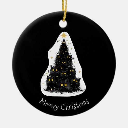 Leuke zwarte kat Meowy kerstboom Keramisch Ornament (Voorkant)