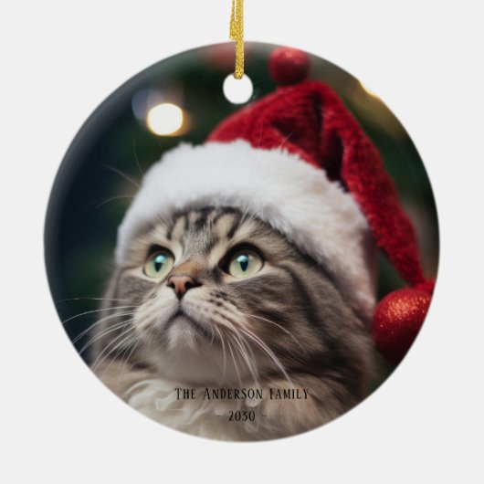 Leuke zwarte kat Meowy kerstboom Keramisch Ornament (Achterkant)