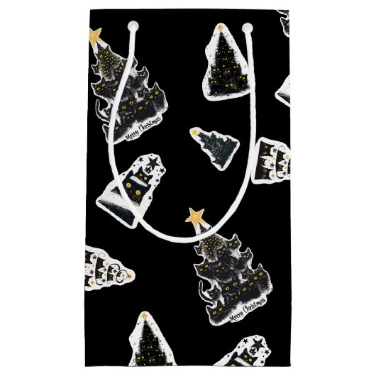 Leuke zwarte kat Meowy kerstboom Klein Cadeauzakje (Voorkant)