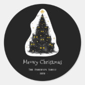Leuke zwarte kat Meowy kerstboom Ronde Sticker (Voorkant)