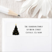 Leuke zwarte kat Meowy kerstboom terug adres Etiket (Insitu)