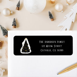 Leuke zwarte kat Meowy kerstboom terug adres Etiket
