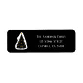 Leuke zwarte kat Meowy kerstboom terug adres Etiket (Voorkant)