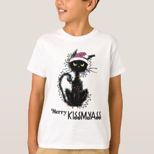 Leuke Zwarte Kat Merry Kissmy Kerst Pyjama Chritsm T-shirt