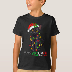 Leuke Zwarte Kat Merry Kissmy Xmas Pyjama Kerstmis T-shirt