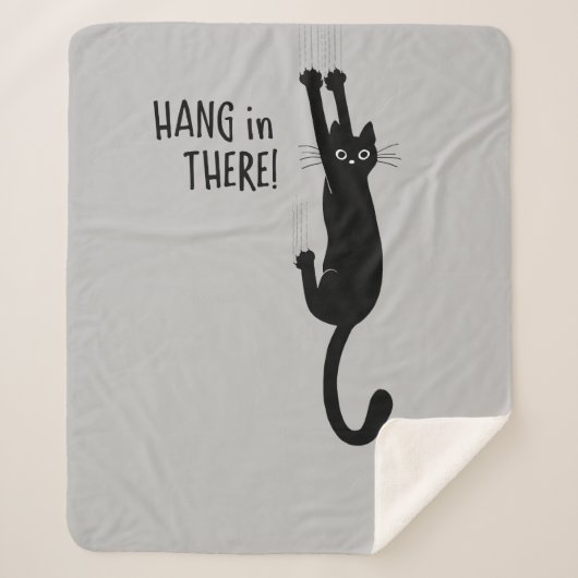 Leuke zwarte kat opknoping op - Hang in There! hum Sherpa Deken (Voorkant)