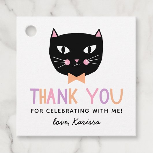 Leuke zwarte kat pastel Halloween Verjaardagsnaam Bedankjes Labels (Voorkant)