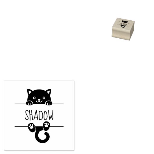 Leuke Zwarte Kat Peeking Aangepaste Naam 1x1 Rubberstempel (Gestempeld)
