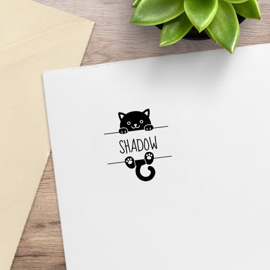 Leuke Zwarte Kat Peeking Aangepaste Naam 1x1 Rubberstempel