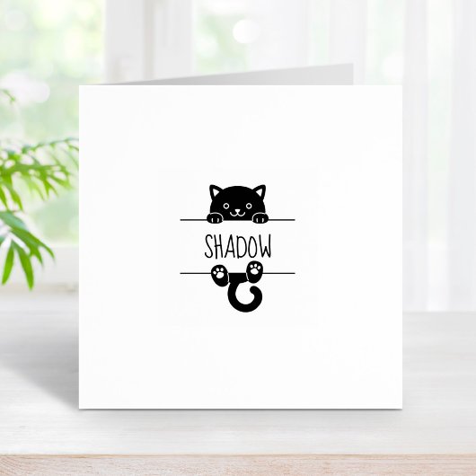 Leuke Zwarte Kat Peeking Aangepaste Naam 1x1 Rubberstempel
