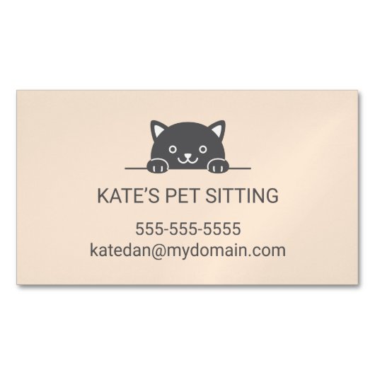 Leuke zwarte kat piekend huisdier zittende service magnetisch visitekaartje (Voorkant)