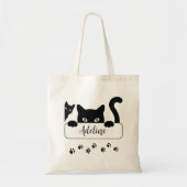 Leuke zwarte kat piekend met aangepaste naam Canva Tote Bag (Voorkant)