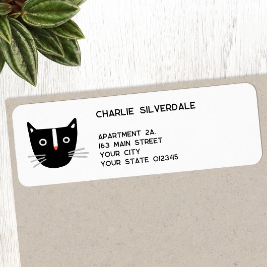 Leuke zwarte kat retouradres etiket