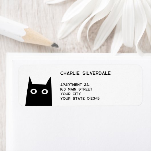 Leuke zwarte kat retouradres etiket (Insitu)