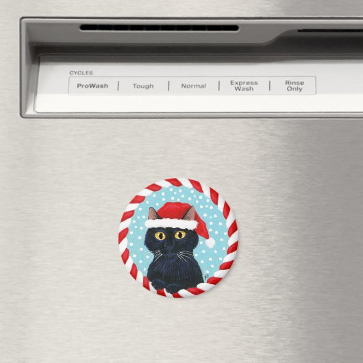 Leuke zwarte kat, Santa hoed, Kerstwinter sneeuw Magneet (Insitu (Vaatwasser))