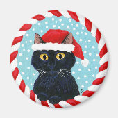 Leuke zwarte kat, Santa hoed, Kerstwinter sneeuw Magneet (Voorkant)