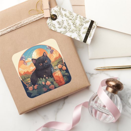 Leuke zwarte kat sticker (Geschenken)
