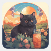 Leuke zwarte kat sticker (Voorkant)