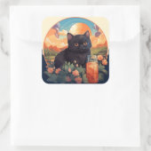 Leuke zwarte kat sticker (Tas)