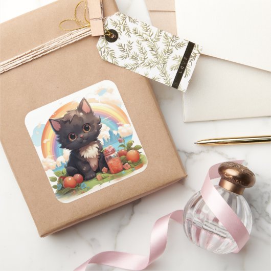 Leuke zwarte kat sticker (Geschenken)