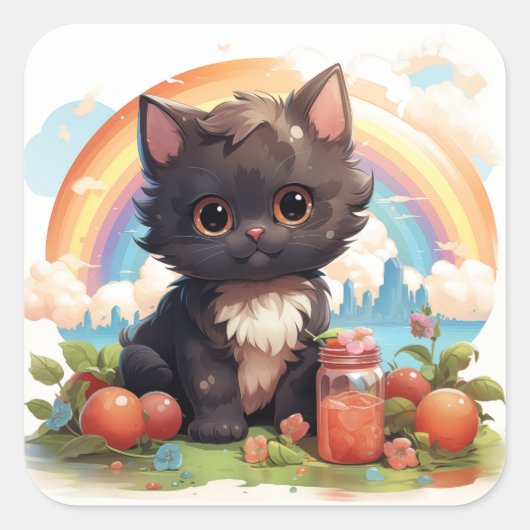 Leuke zwarte kat sticker (Voorkant)