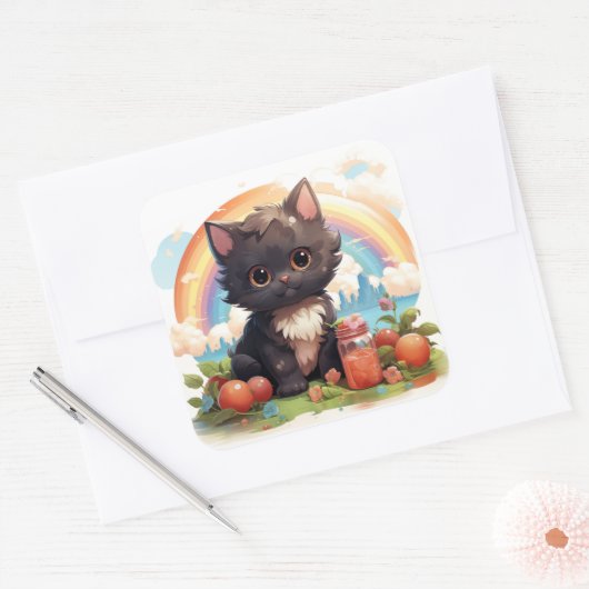 Leuke zwarte kat sticker (Envelop)