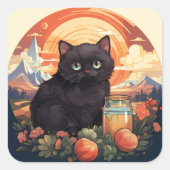 Leuke zwarte kat sticker (Voorkant)