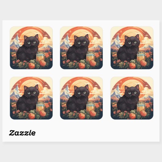 Leuke zwarte kat sticker (Vel)
