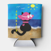 Leuke zwarte kat strand thema roze Bonnet Koelbox Blikjeskoeler (Voorkant)