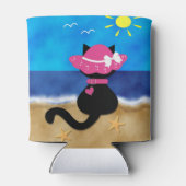 Leuke zwarte kat strand thema roze Bonnet Koelbox Blikjeskoeler (Achterkant)