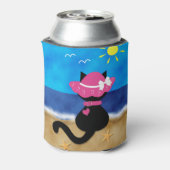 Leuke zwarte kat strand thema roze Bonnet Koelbox Blikjeskoeler (Blikje Achterkant)