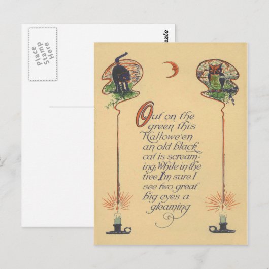 Leuke zwarte kat Uil Crescent Moon Candle Briefkaart (Voorkant / Achterkant)