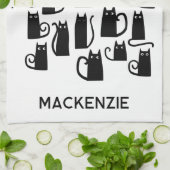 Leuke zwarte katten gepersonaliseerde naam theedoek (Gevouwen)
