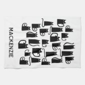 Leuke zwarte katten gepersonaliseerde naam theedoek (Horizontaal)