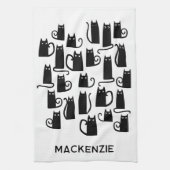 Leuke zwarte katten gepersonaliseerde naam theedoek (Verticaal)
