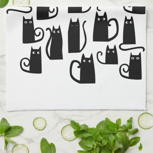 Leuke zwarte katten theedoek (Gevouwen)