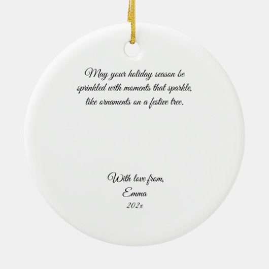 Leuke zwarte kitten verstrikt in kerstlicht keramisch ornament (Achterkant)