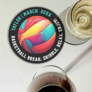 Leuke Zwarte Kleuren Basketbal Slam Dunk MVP Typo Zandsteen Onderzetter