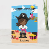 Leuke zwarte meisjes pirate kleur me gelukkig verj kaart (Voorkant)