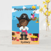 Leuke zwarte meisjes pirate kleur me gelukkig verj kaart (Gele Bloem)