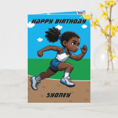 Leuke zwarte meisjes Track Star Secret Bericht Ver Kaart (Gele Bloem)