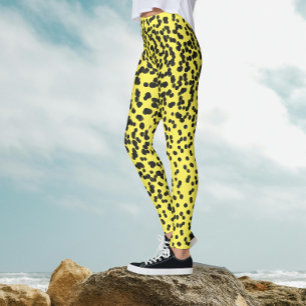 Leuke Zwarte Neon Gele Polka Dots Dalmatische Patr Leggings