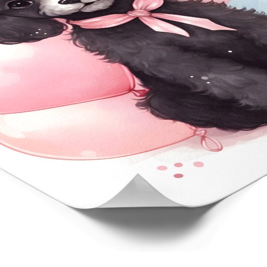 Leuke zwarte poedel Waterverf Dier Schattig Dog Poster (Hoek)