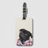 Leuke zwarte pug dog met bril en check Shirt Bagagelabel (Voorkant (verticaal))
