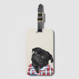 Leuke zwarte pug dog met bril en check Shirt Bagagelabel