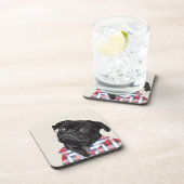 Leuke zwarte pug dog met bril en check Shirt Bier Onderzetter (Rechterzijde)