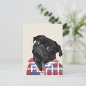 Leuke zwarte pug dog met bril en check Shirt Briefkaart (Staand voorkant)